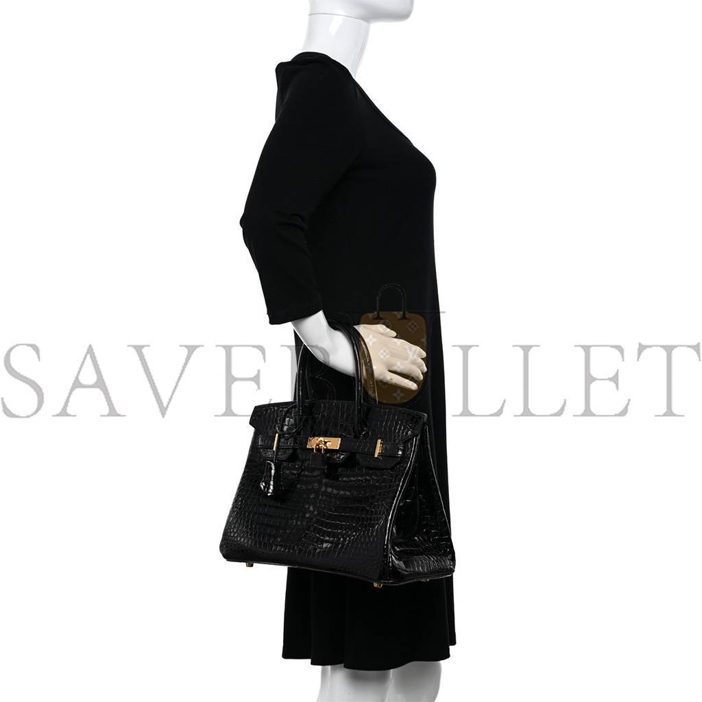 HERMES MASTER NOIR BLACK GHW NILOTICUS CROCODILE BIRKIN 30 HANDBAG (30*22*16cm)